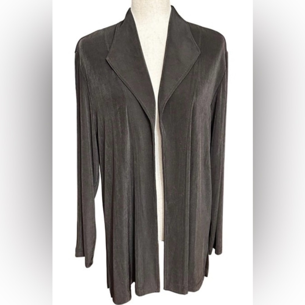 🍂Chico's Traveler’s Slinky Dark Brown Open Cardigan/Jacket Side Slits.  2, L